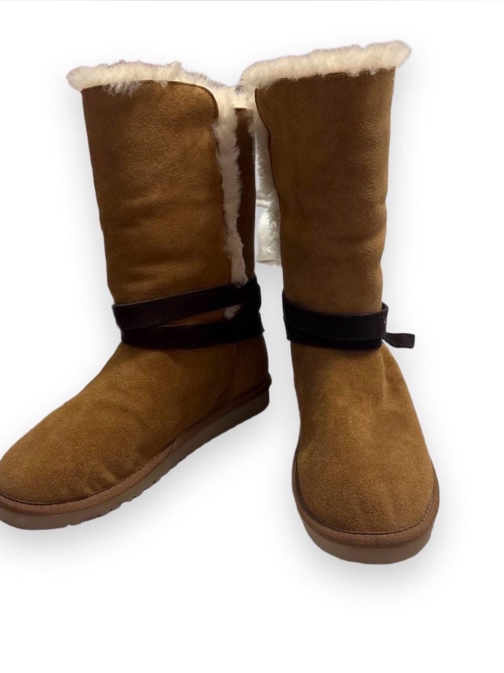 Women's Brown Faux-Suede Winter Boots with Shearling Trim Rozalia Tall by UGG